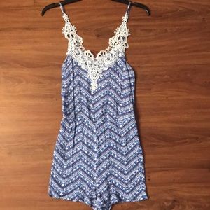 Blue and White Patterned Romper